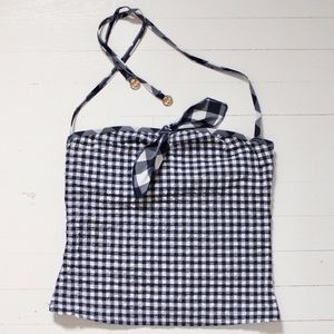 Juicy Couture Navy Gingham Print Bathing Suit Halter Top